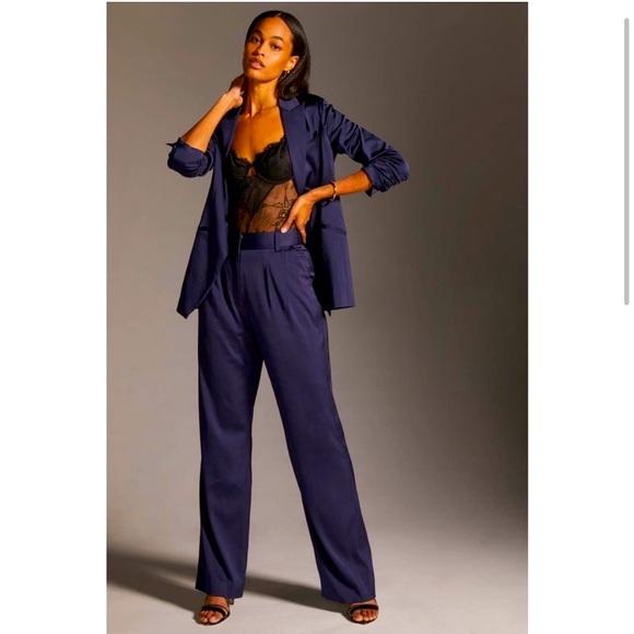 Favorite Daughter Pants - Full suit - navy satin blazer and trouser